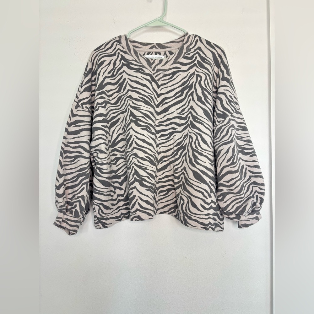 REBECCA MINKOFF ZEBRA PRINTED CROPPED SWEATER SZ SMALL